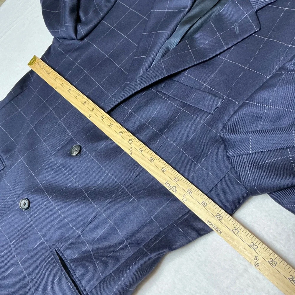 Paul Frederick‎ Mens Navy Windowpane Wool Blazer Sport Coat Size 38R